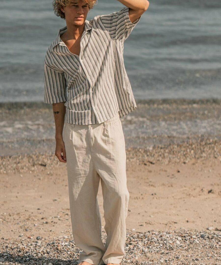 Baggy flax pants beige