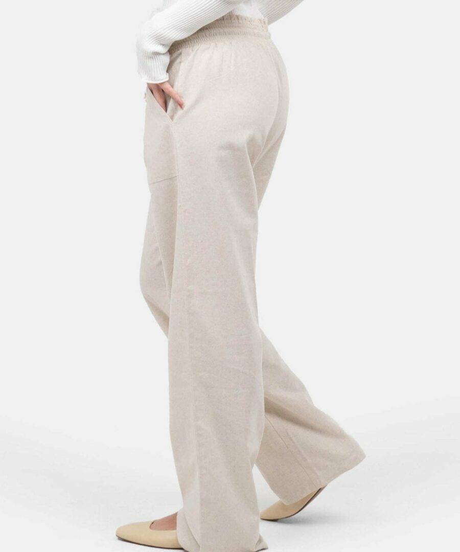 Heavyweight flax pants low -waisted beige