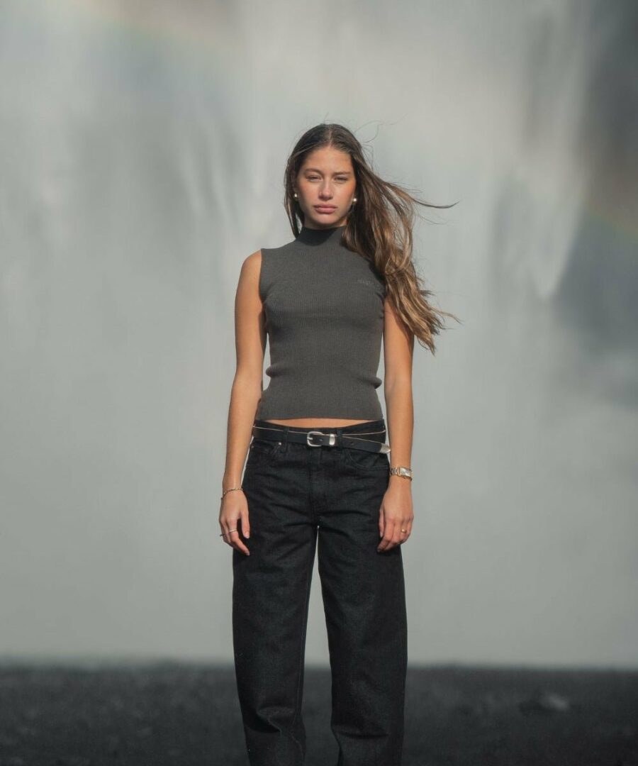 Highneck knitted top gray