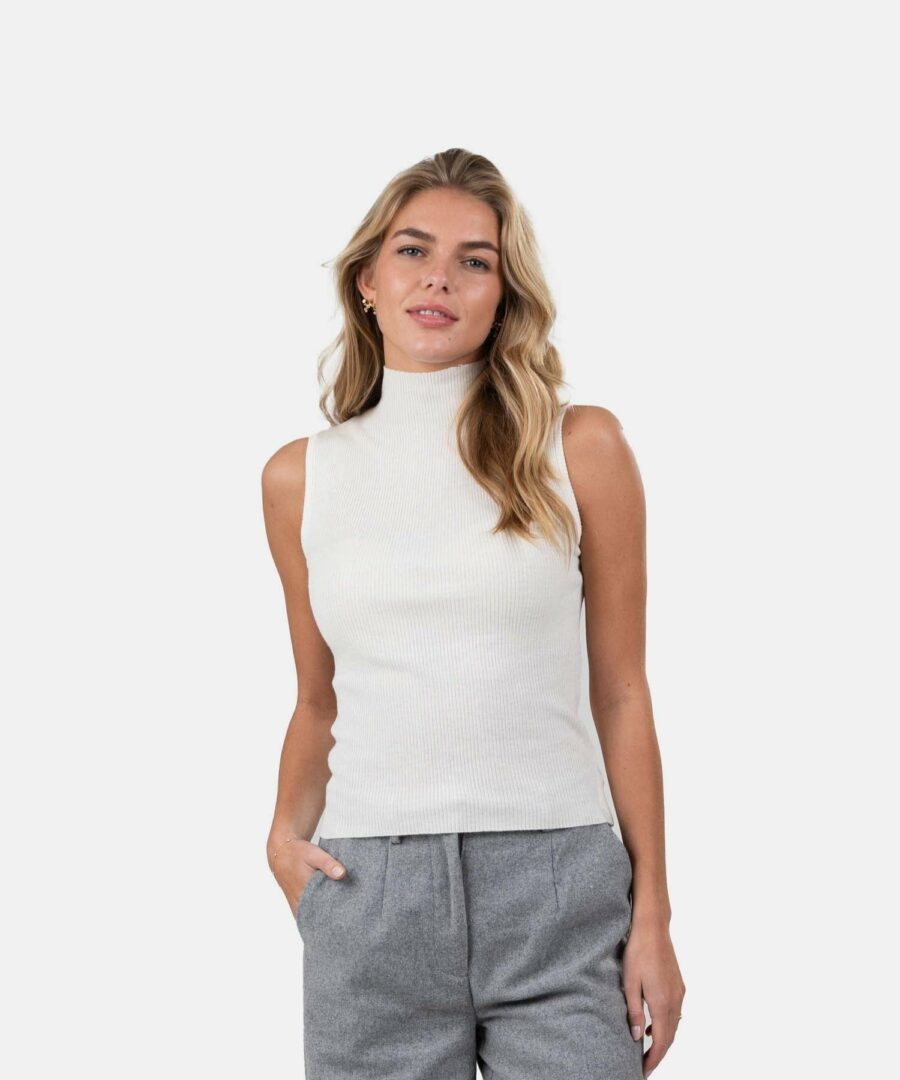 Highneck Knitted Top White