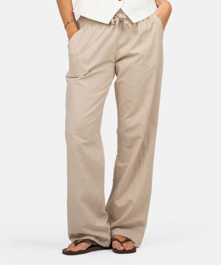 Flax pants low -waisted beige