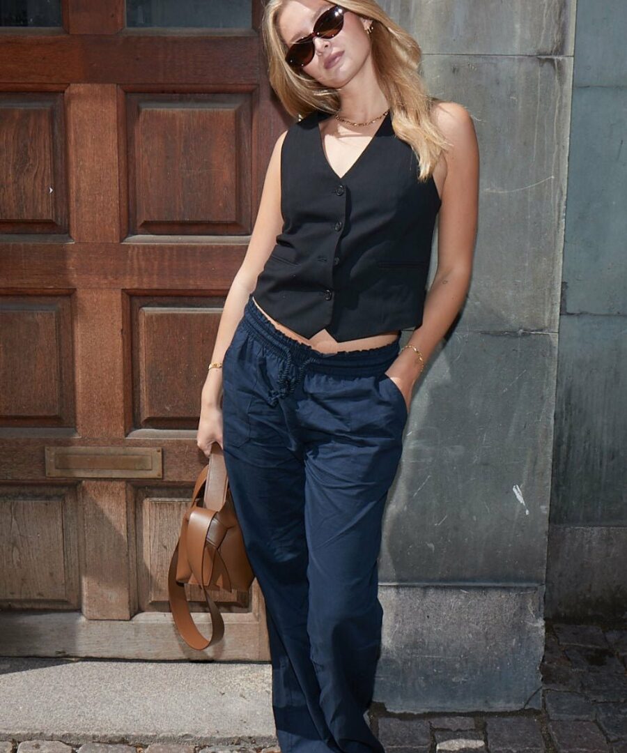 Flax pants low -waisted navy
