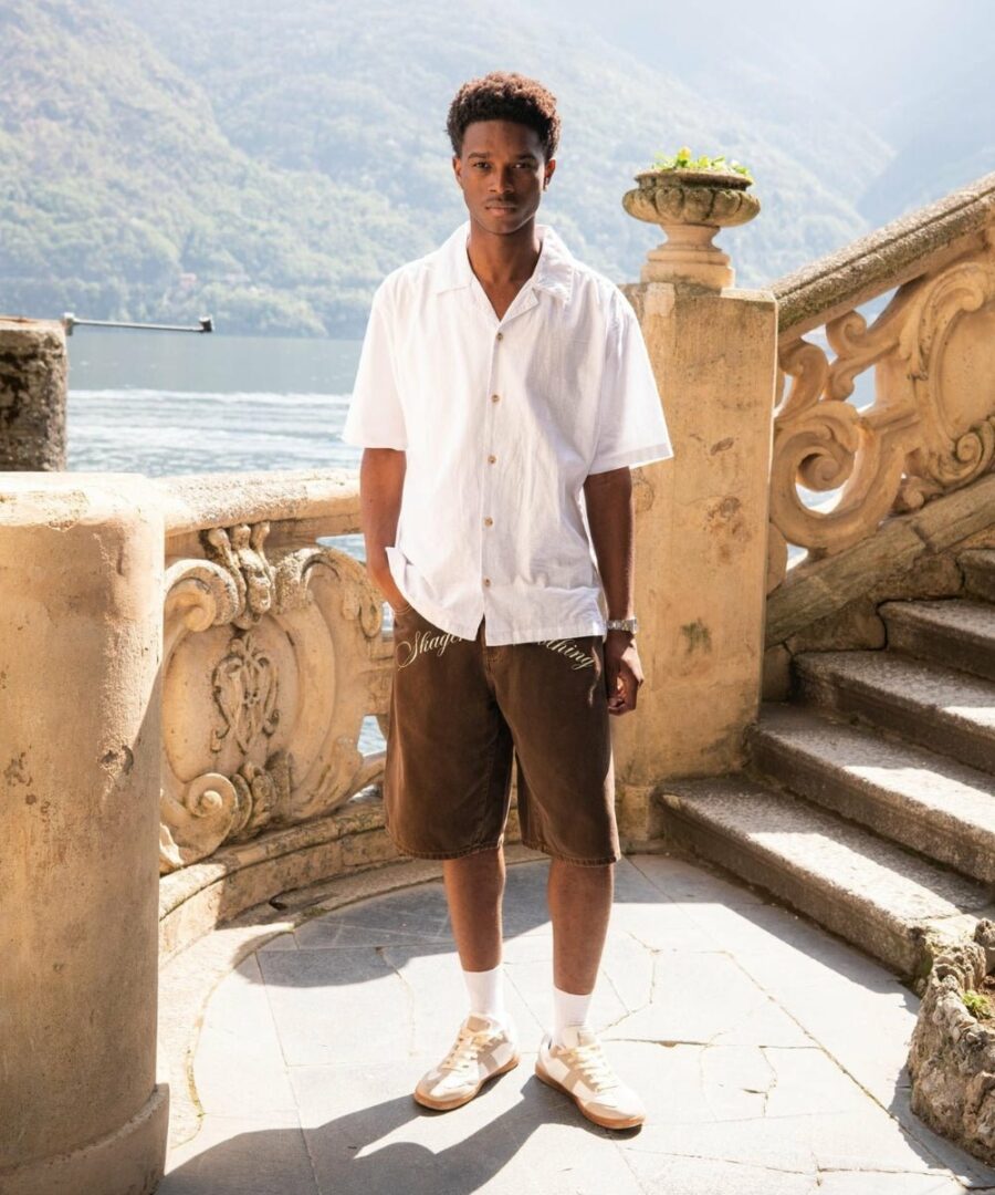 Short -sleeved flax shirt white