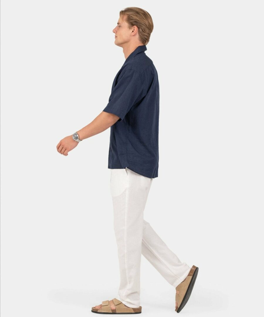 Short -sleeved flax shirt navy
