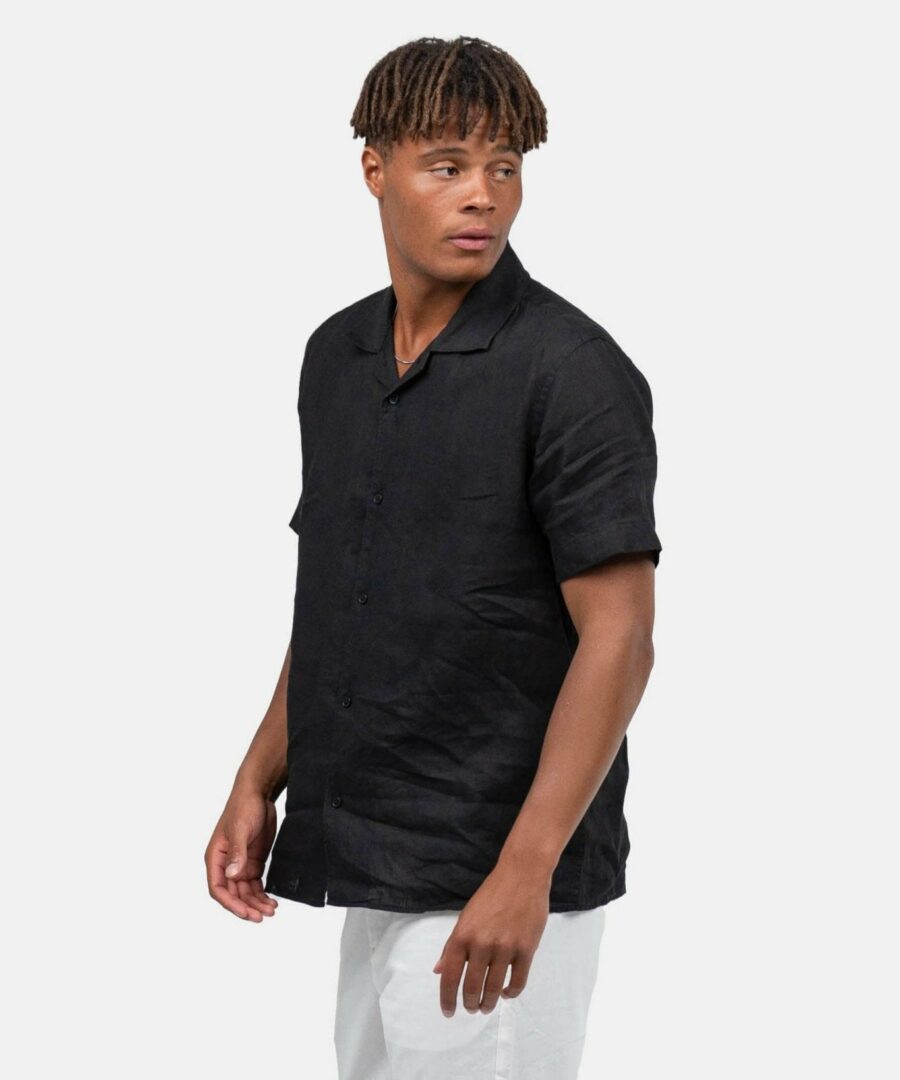Short -sleeved flax shirt black