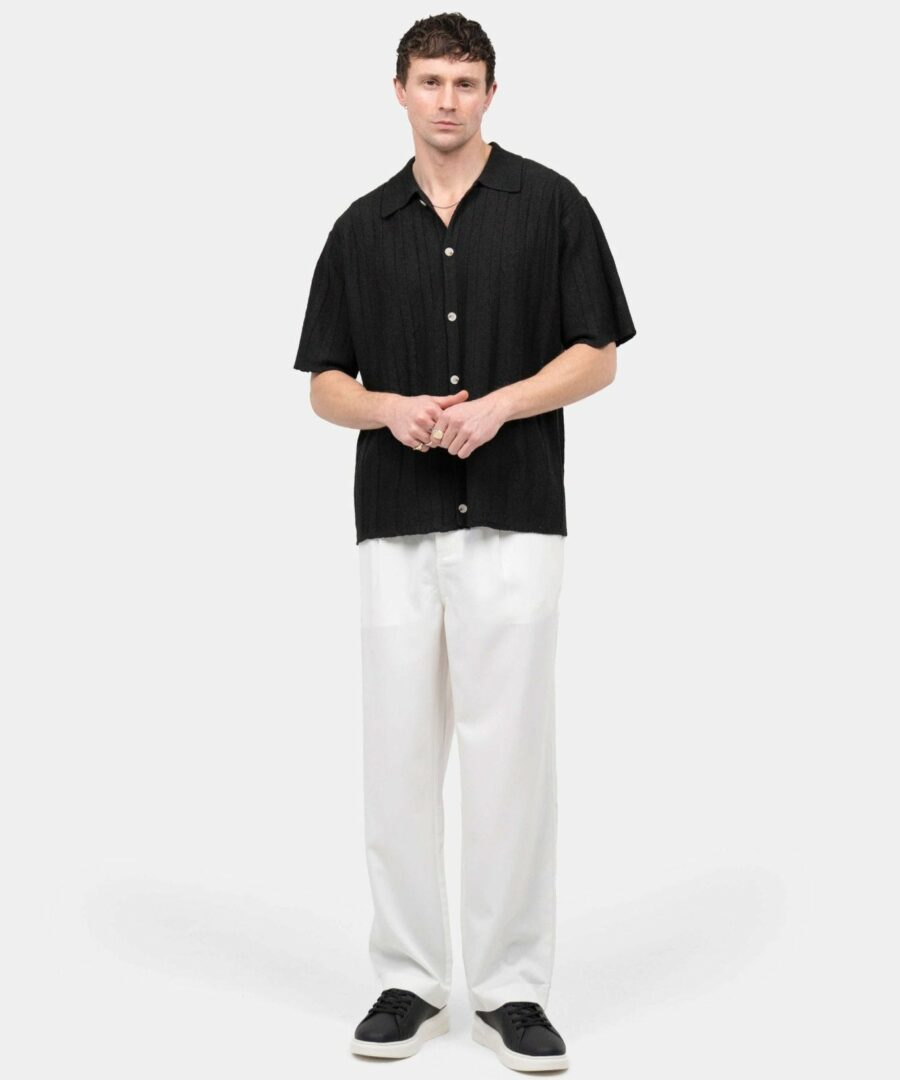 Short -sleeved textured shirt black