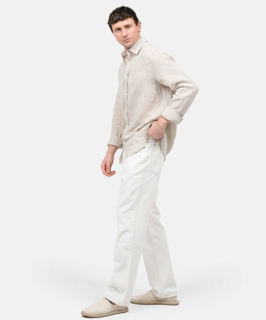 Long -sleeved flax shirt beige