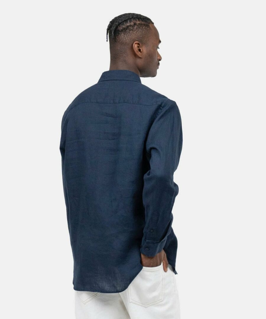 Long -sleeved flax shirt navy