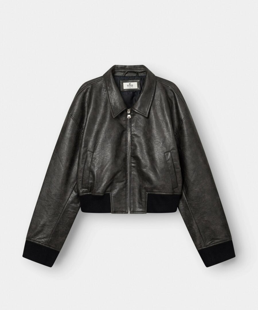 LEATHER BOMBER JACKET DARK BROWN