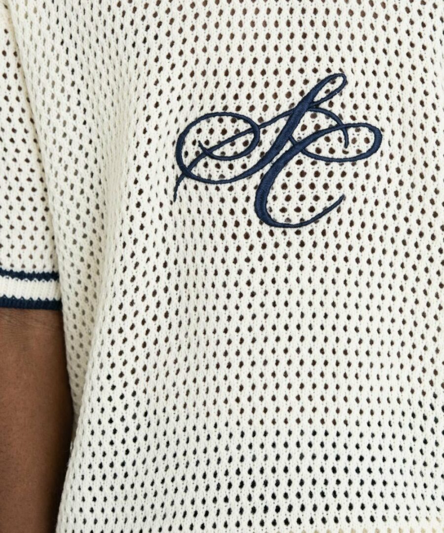 Knitted short -sleeved polo white