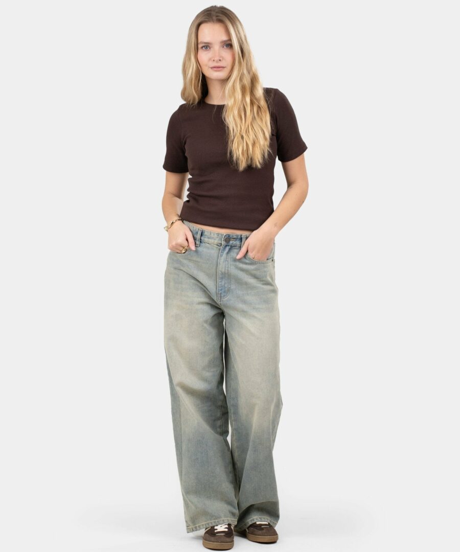 T-Shirt with Fitted Sleeves Brown