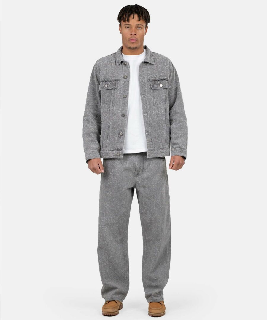 Textured denim jacket gray